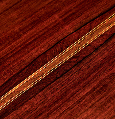 The back of a 1978 Robert Ruck classical guitar made with spruce and CSA rosewood.
