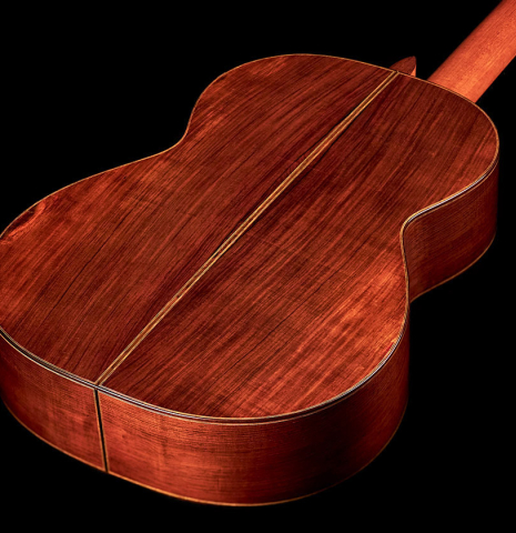 The back of a 1978 Robert Ruck classical guitar made with spruce and CSA rosewood.
