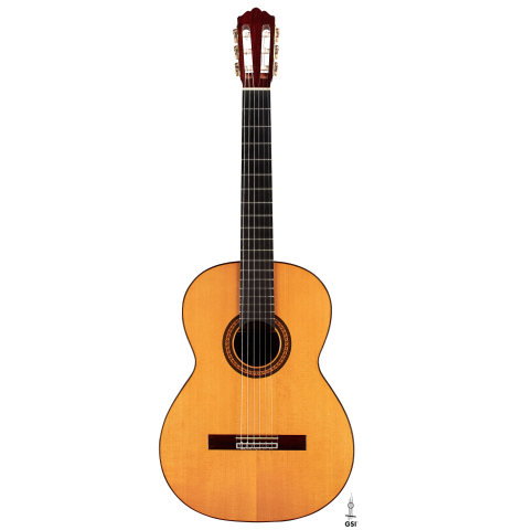 The front of a 1978 Robert Ruck classical guitar made with spruce and CSA rosewood.