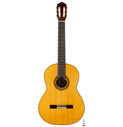 The front of a 1979 Robert Ruck classical guitar made of spruce and CSA rosewood