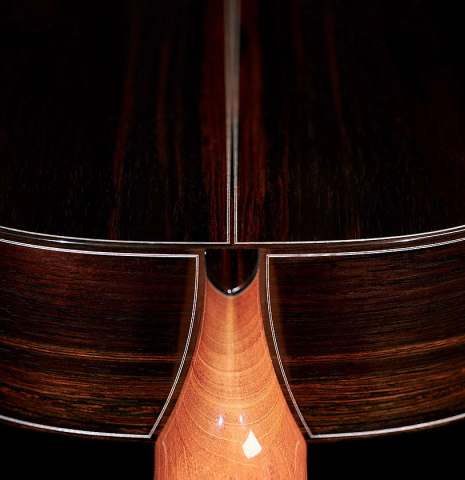 The back and heel of a 2022 Eric Sahlin made of cedar and CSA rosewood