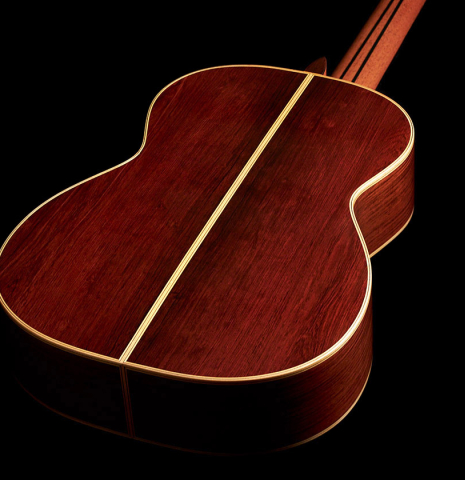 Back and sides of a 2023 Masaki Sakurai "PC" classical guitar made with spruce and CSA rosewood.