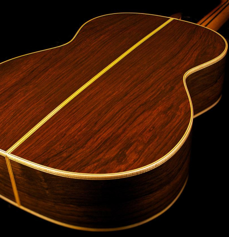 The back and sides of a 2015 Masaki Sakurai "PC" classical guitar made of cedar and CSA rosewood