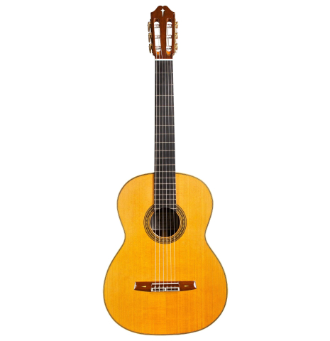 The front of a 2015 Masaki Sakurai "PC" classical guitar made of cedar and CSA rosewood