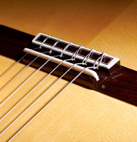 The back of a 2023 Masaki Sakurai "Concert-R" classical guitar made with spruce and Indian rosewood.