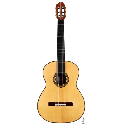 The front of a 2023 Masaki Sakurai "Special" classical guitar made with spruce and CSA rosewood on a white background.