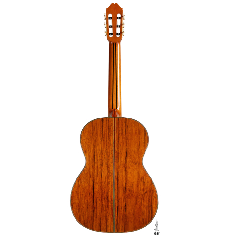 The back of a 2024 Masaki Sakurai "Special" classical guitar made with spruce and African rosewood.