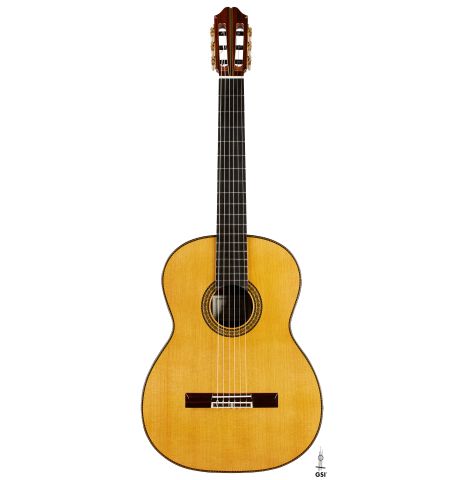 The front of a 2025 Masaki Sakurai "Special" classical guitar made of cedar and African rosewood