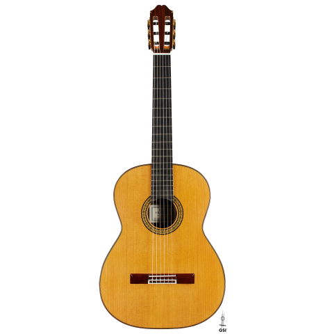 The front of a 2025 Masaki Sakurai "Concert-R" classical guitar made of cedar and Indian rosewood