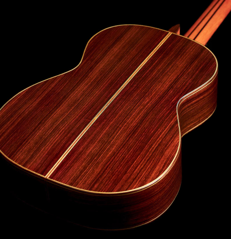 The back and sides of 2022 Masaki Sakurai "Concert-R 640" classical guitar made with cedar and Indian rosewood
