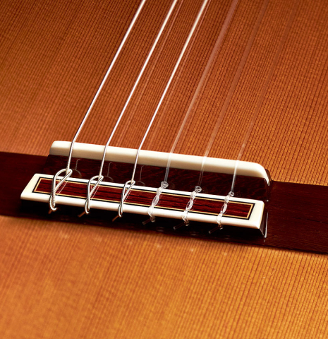 The bridge and saddle of 2022 Masaki Sakurai &quot;Concert-R 640&quot; classical guitar made with cedar and Indian rosewood