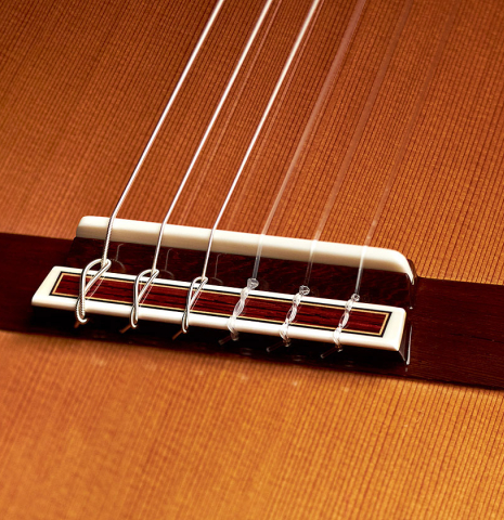 The bridge and saddle of 2022 Masaki Sakurai "Concert-R 640" classical guitar made with cedar and Indian rosewood