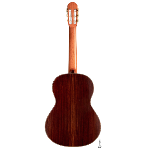 The back of a 2012 Arturo Sanzano &quot;Concierto&quot; classical guitar made with spruce and Indian rosewood