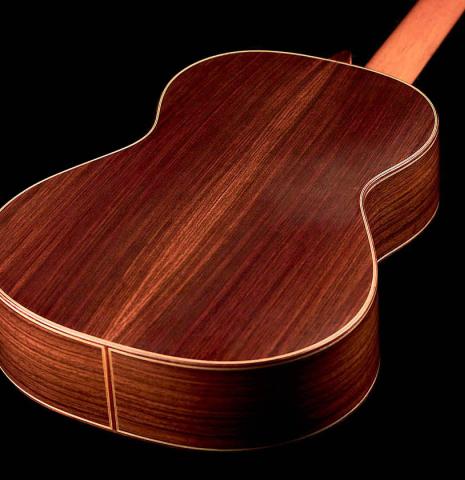 The back and sides of a 2012 Arturo Sanzano &quot;Concierto&quot; classical guitar made with spruce and Indian rosewood