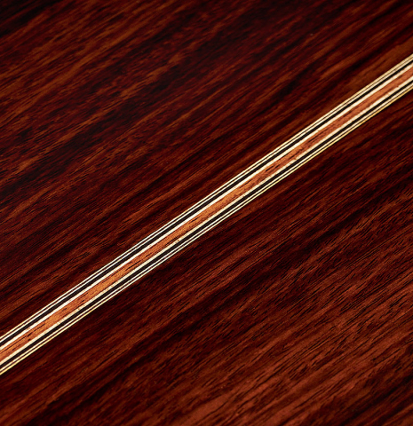 The back inlay of a 2008 David Schramm "Hauser" made with spruce and Indian rosewood.