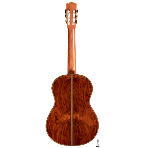 The back of a 2016 Federico Sheppard “Simplicio 1927, ex Barrios” (ex Pavel Steidl) classical guitar made with spruce and CSA rosewood