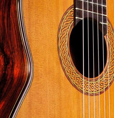 The soundboard of a 1992 Greg Smallman made with cedar and CSA rosewood.