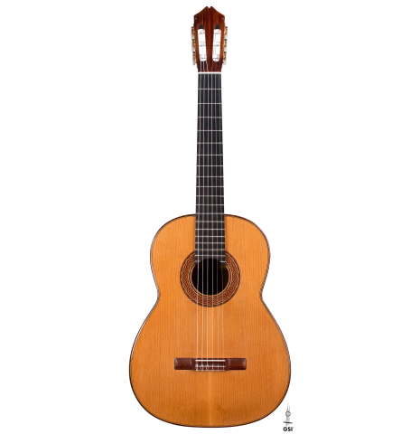 The front of a 1999 Greg Smallman classical guitar made of cedar and CSA rosewood