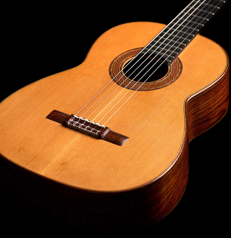 The front of a 1999 Greg Smallman classical guitar made of cedar and CSA rosewood
