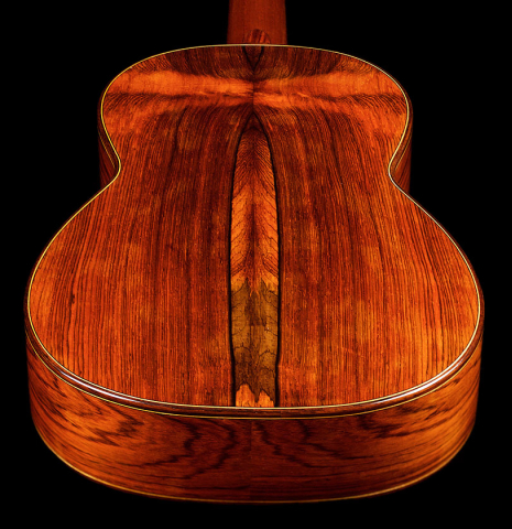 The back and sides of a 1999 Greg Smallman classical guitar made of cedar and CSA rosewood