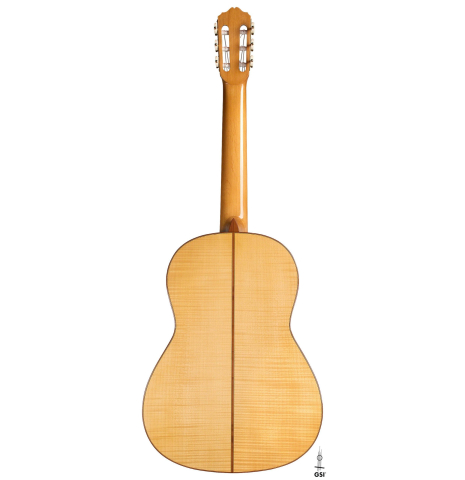 The back of a 2020 Youri Soroka classical guitar made with spruce top and maple back and sides.