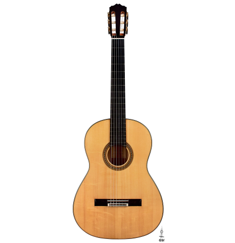 The front of a 2022 Youri Soroka &quot;Templars Oak&quot; classical guitar made with spruce top and oak back and sides