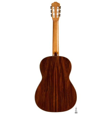 The back of a 2025 Youri Soroka classical guitar made of spruce and African rosewood