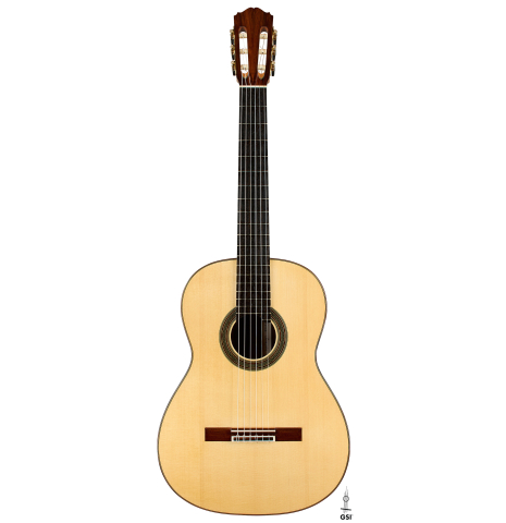 The front of a 2025 Youri Soroka classical guitar made of spruce and African rosewood