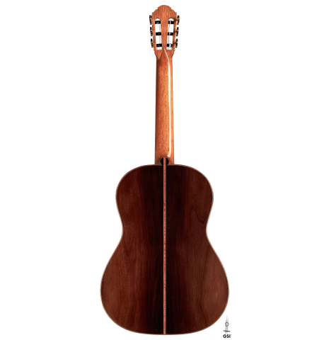 The back of a 2022 Sebastian Stenzel classical guitar made of spruce and CSA rosewood