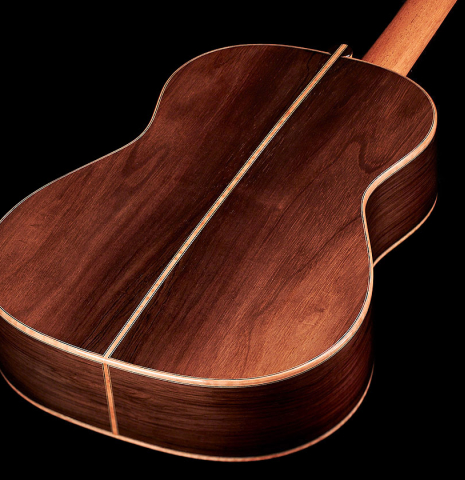 The back and sides of a 2022 Sebastian Stenzel classical guitar made of spruce and CSA rosewood