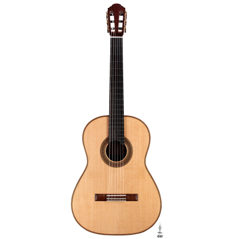 The front of a 2022 Sebastian Stenzel classical guitar made of spruce and CSA rosewood