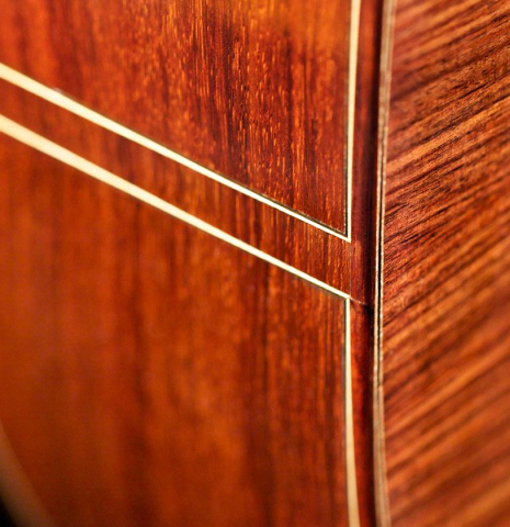 The back and sides of a 2015 Annette Stephany classical guitar made with spruce and Indian rosewood