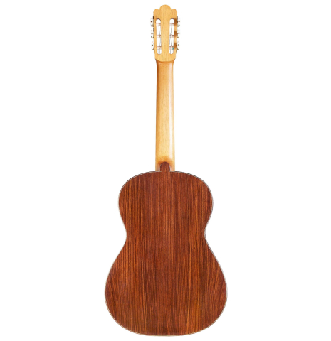The back of a 2015 Annette Stephany classical guitar made with spruce and Indian rosewood