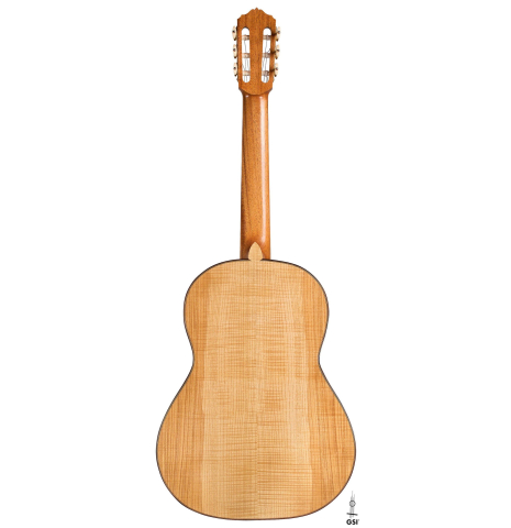 The back of a 2019 Annette Stephany made with cedar top and Ash back and sides