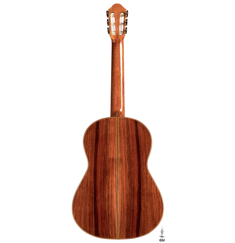 The back of a 2000 Sebastian Stenzel classical guitar made with cedar and Indian rosewood