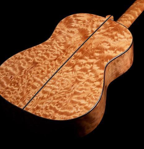 The back and sides of a 2024 Sebastian Stenzel classical guitar made of cedar and maple