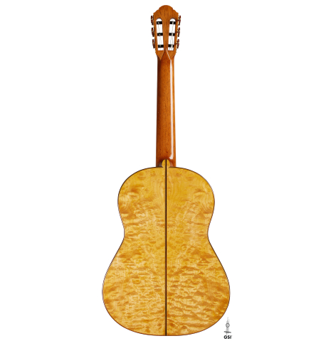 The back of a 2023 Sebastian Stenzel classical guitar made of spruce and maple