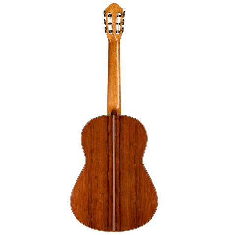 The back of a 2010 Sebastian Stenzel classical guitar made of spruce and African rosewood