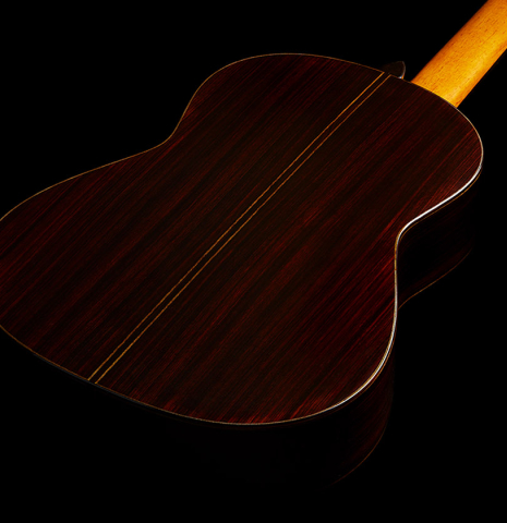 The back and sides of a 2024 Giovanni Tacchi classical guitar Friederich model made of cedar and Indian rosewood