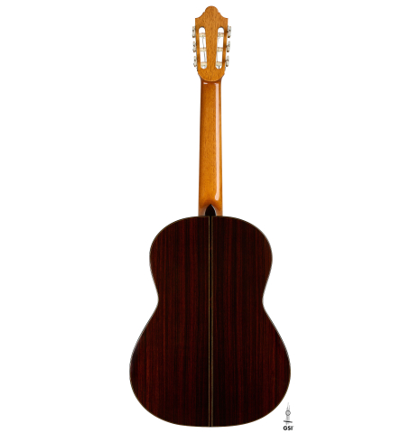 The back of a 2026 Giovanni Tacchi classical guitar made of cedar and Indian rosewood