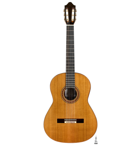 The front of a 2026 Giovanni Tacchi classical guitar made of cedar and Indian rosewood