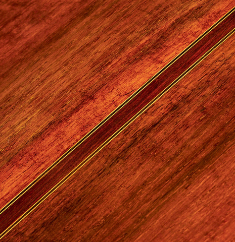 The back of a 2018 Andrea Tacchi "Omaggio a Robert Bouchet" classical guitar made of spruce and CSA rosewood