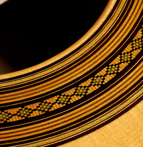 The rosette of a 2018 Andrea Tacchi &quot;Omaggio a Robert Bouchet&quot; classical guitar made of spruce and CSA rosewood