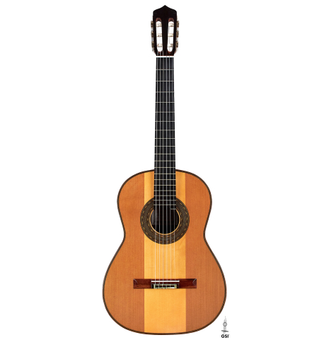 The front of a 2007 Andrea Tacchi &quot;Coclea Thucea&quot; made with CSA rosewood back and sides and cedar/spruce soundboard.