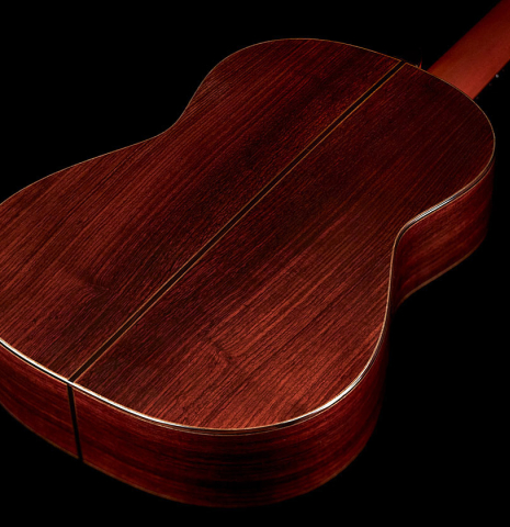 The back and sides of a 2020 Giovanni Tacchi classical guitar Friederich model made of cedar and Indian rosewood