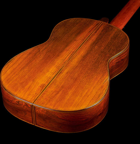 The back and sides of a 2006 Andrea Tacchi "Omaggio a Francisco Simplicio" classical guitar made of spruce and CSA rosewood