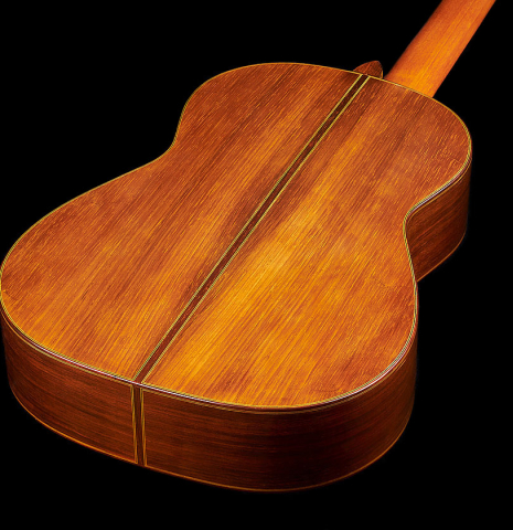 The back and sides of a 2010 Andrea Tacchi "Omaggio a Robert Bouchet" classical guitar made of spruce and CSA rosewood