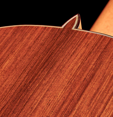 The back and heel of 2022 Marco Tejeda "Chamberi" classical guitar made with sprue and African rosewood