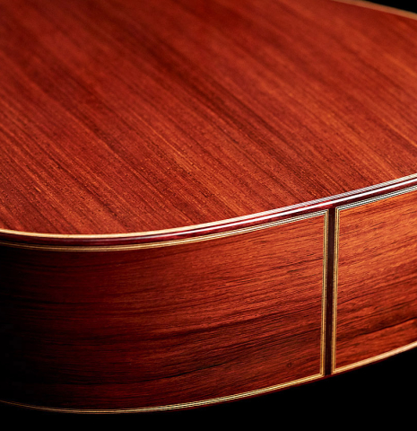 The back and sides of 2022 Marco Tejeda &quot;Chamberi&quot; classical guitar made with sprue and African rosewood