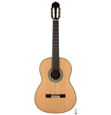 The front of a 2026 Marco Tejeda "Chamberi" classical guitar made of cedar and green ebony